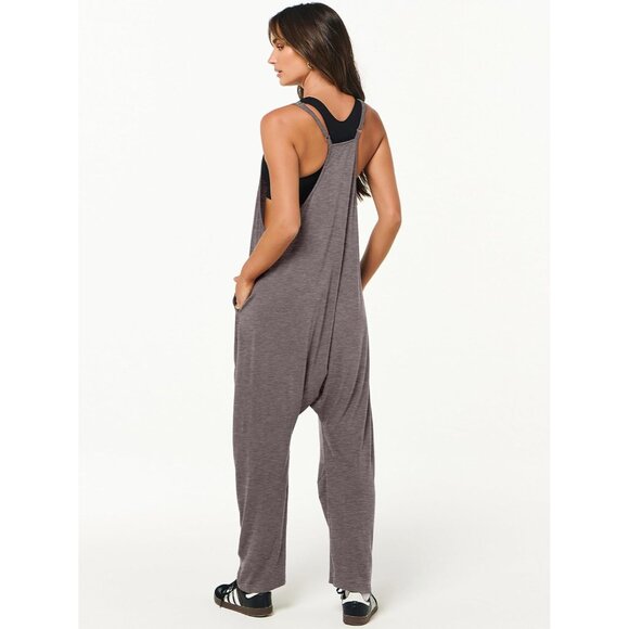 Women Gray Taupe Casual Summer Overall Sleeveless Spaghetti Strap Romper Jumper - Picture 5 of 6